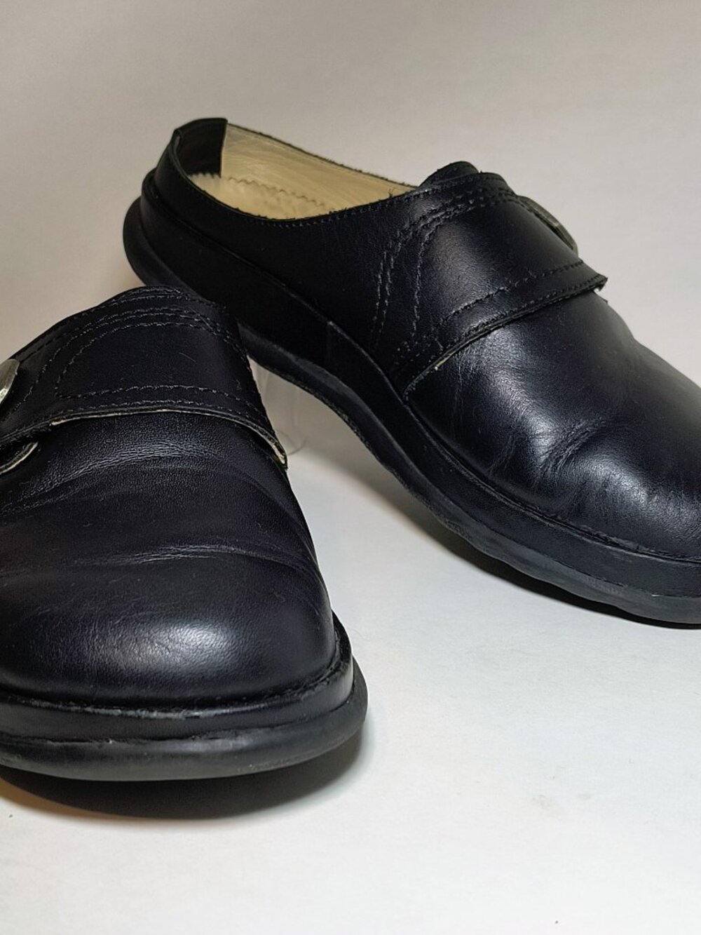 Haflinger Black Leather Clogs Womens EU 39 US 8.5 Edelweiss Button Comfort Mule